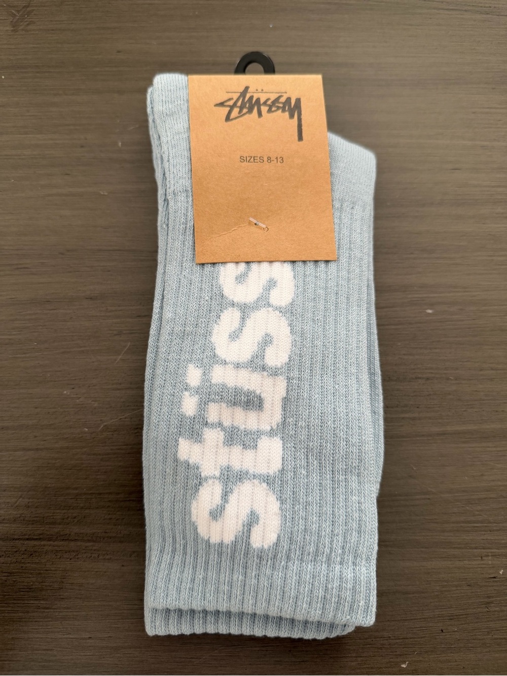 Stussy Light Blue Crew Socks with White Logo
